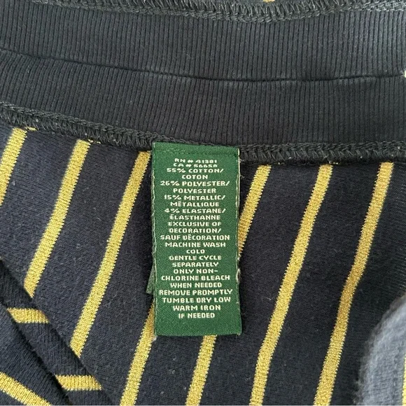 Lauren Ralph Lauren Navy and Gold Striped Long Sleeve Top PM - Picture 12 of 14